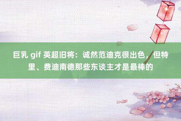 巨乳 gif 英超旧将：诚然范迪克很出色，但特里、费迪南德那些东谈主才是最棒的