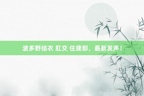 波多野结衣 肛交 住建部，最新发声！
